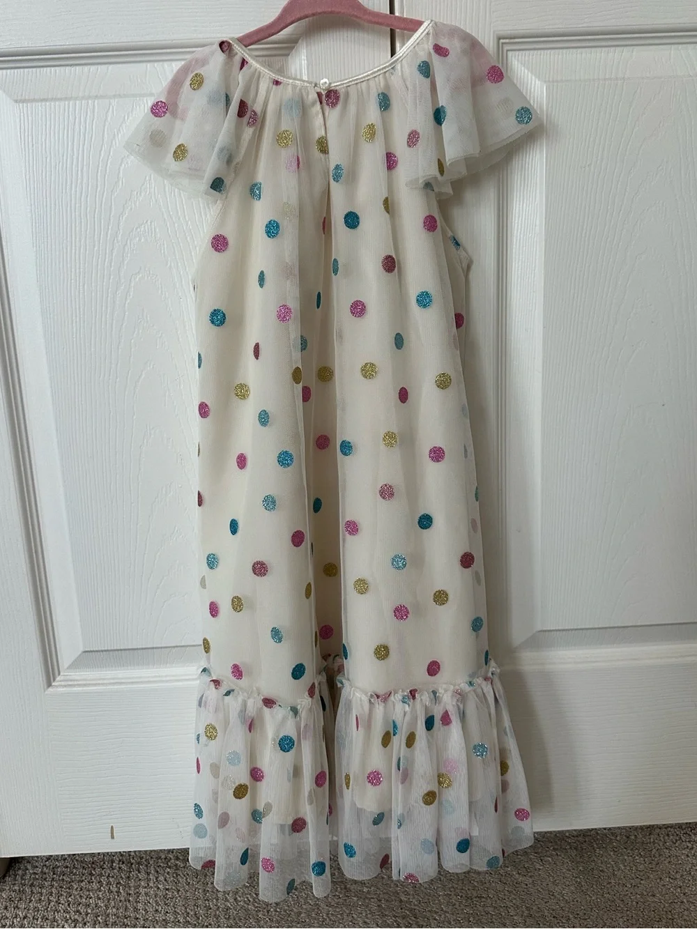 H&M - Cream Tulle Polka Dot Maxi Dress with Ruffle Hem